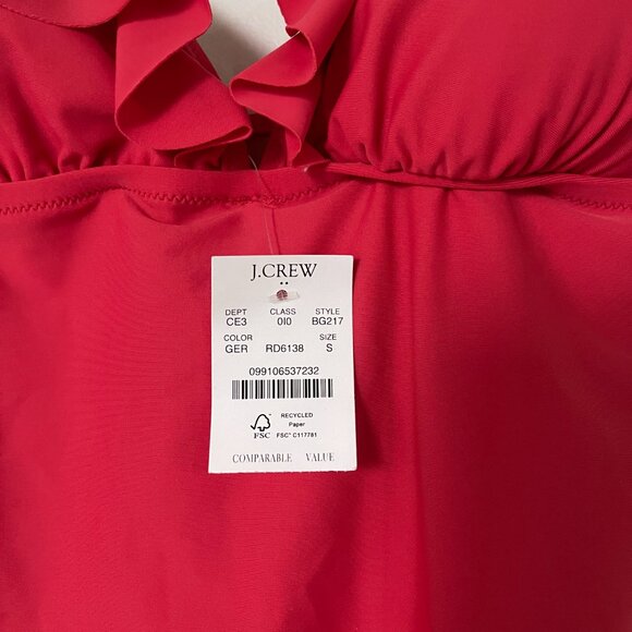 NWT: J. Crew Red One Piece V Neck Ruffle Shoulder Swimsuit, Size Small - Picture 4 of 10